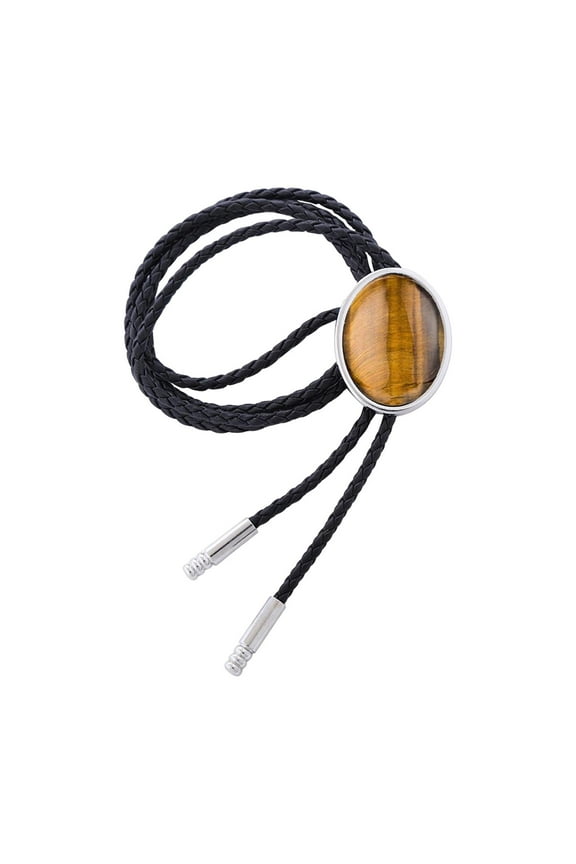 Retro Style Western Bolo Tie, Necktie for Men Necklace Tie with Pendant Oval Jewelry Apparel Accessory for Birthday Festival Sweater suits Yellow Brown