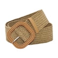 thumbnail image 1 of Retro Style Wide Straw Woven Waist Belt Elastic Waistband Birthday Women, Khaki, 1 of 7