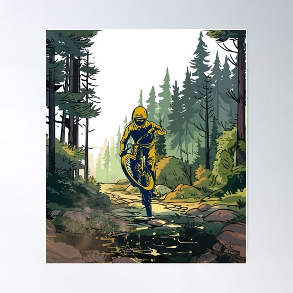 Retro Styled Downhill Mountain Biking Mountain Bike Poster Wall Art, Modern Wall Decor, 8x12 UNFRAMED