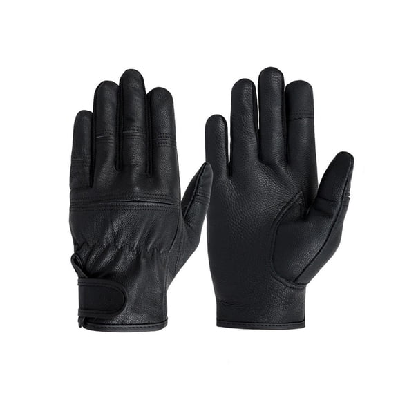 Retro Styles Black Leather Safety Gloves Touch Cold Weather Warmth Quick Adjust Strap for Mechanics and Cycling