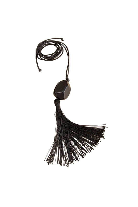 Retro Styles Black Resin Bead Necklace Featuring Adjustable String And Graceful Fringe For Everyday Use