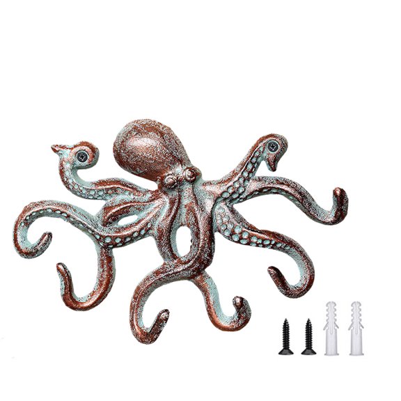 Retro Styles Iron Octopuses Shaped Hook Wall Mounted Organiser Decorative Hanger For Keys And Small Items