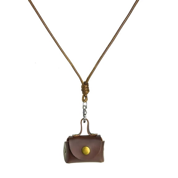 Retro Styles Neck Bag Pendant Necklace with Leather Materials for Earphones and Coin Portable and Sturdy