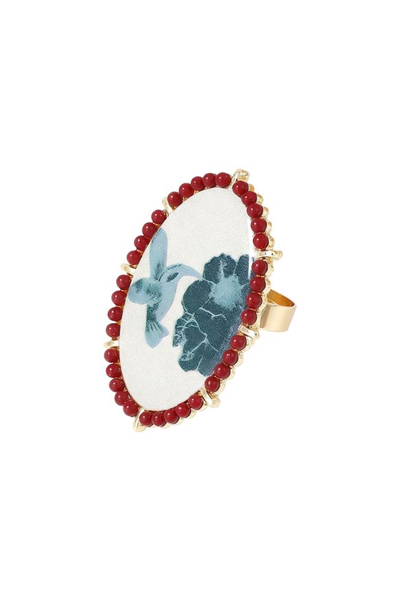 Retro Styles Oversized Flower Bird Pattern Statement Ring Unique Designs Jewelry