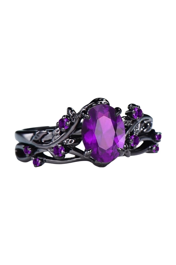 Retro Styles Wedding Rings Featuring Black Rose Floral Pattern And Crystal Gemstones For Fashion Forward Women