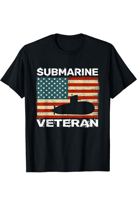 Retro Submarine Veteran American Flag T-Shirt - Patriotic Military Navy Gift for Men - Distressed Vintage Style Short Sleeve Tee