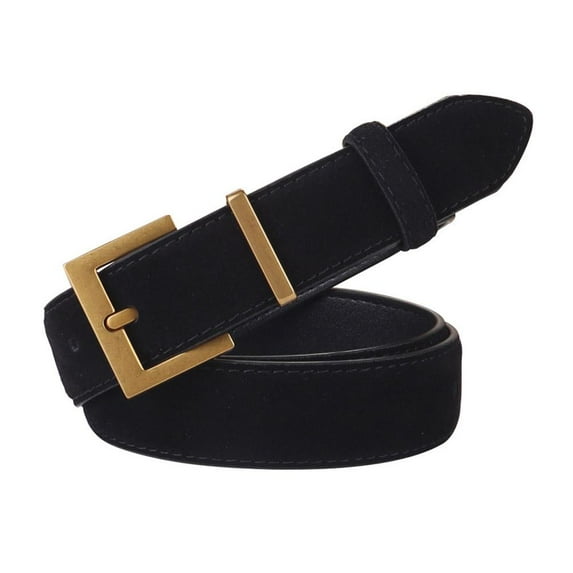 Retro Suede Belt Ladies Jeans Belt Women Fashion Dress Belt with Gold Buckle UK D8Q7