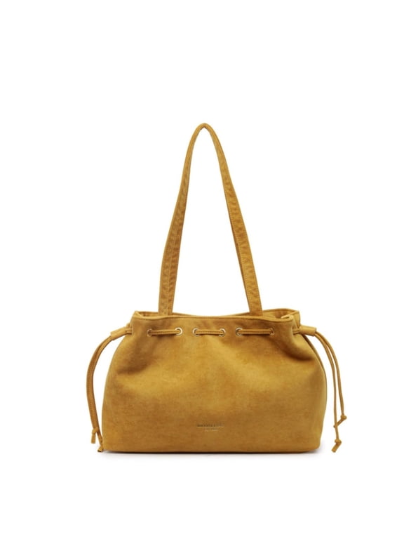 Retro Suede Bucket Purse Causal Travel College Crossbody Bag Drawstring Handbag Purse for Women Shouder Straps Tote