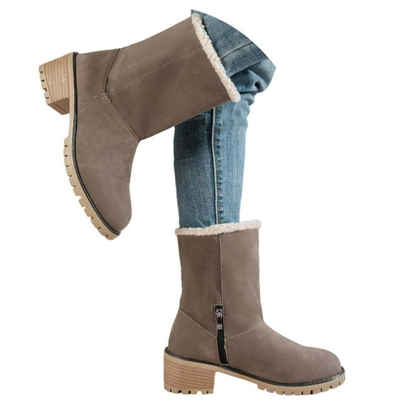 Retro Suede Mid Calf Boots with Side Zipper and Heel for Women's Fashionable Winter Comfort and Warmth