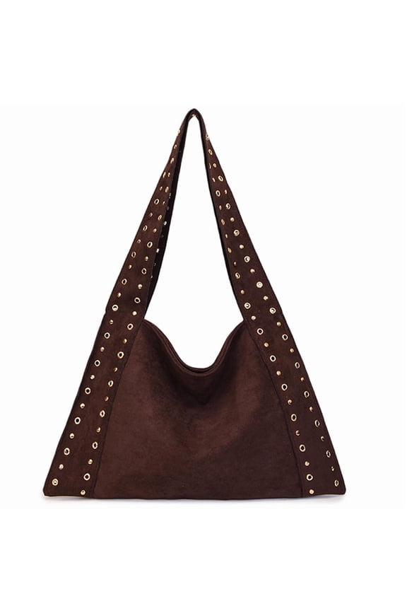 Retro Suede Rivet Handbag Large Tote Handbag Shoulder Bags For Women (Coffee)