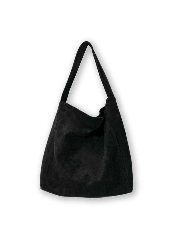 Retro Suede Shoulder Bag for Women Large Capacity Tote Bag Soft Solid Color Hobo Handbag for Daily Use, Commuting, Work (Black, Brown, Coffee)