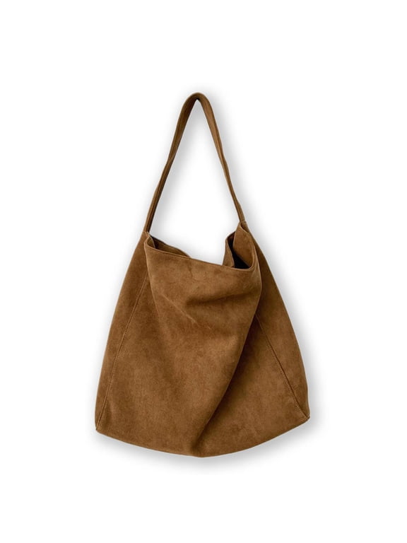 Retro Suede Shoulder Bag for Women Large Capacity Tote Bag Soft Solid Color Hobo Handbag for Daily Use, Commuting, Work (Black, Brown, Coffee)