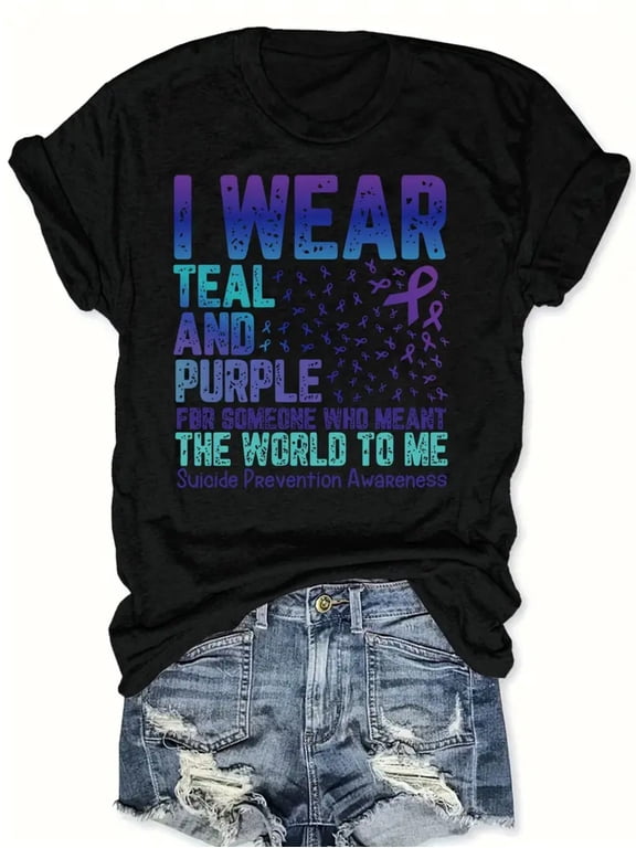 Retro Suicide Prevention Awareness T-Shirt Teal and Purple Ribbon Mental Health Support Graphic Tee Inspirational Memorial Apparel for Men Women