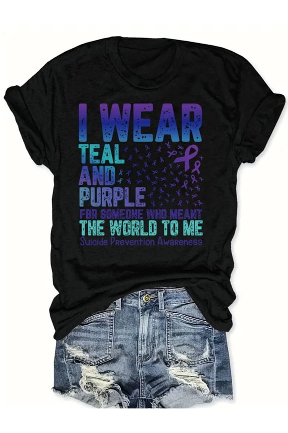 Retro Suicide Prevention Awareness T-Shirt Teal and Purple Ribbon Mental Health Support Graphic Tee Inspirational Memorial Apparel for Men Women