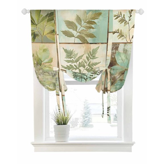 Retro Summer Botanical Tie Up Curtains for Window, Thermal Insulated Balloon Shade Adjustable Rod Pocket Curtains Valance Panels for Kitchen Bathroom Cafe 42 x 45 Spring Flowers Vintage
