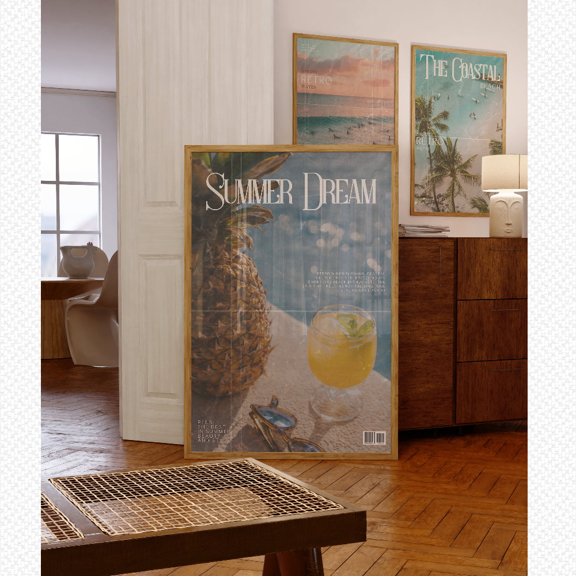 Retro Summer Dream Pineapple Cocktail Poster, Poster Only