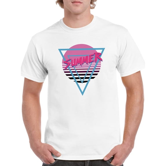 Retro Summer Logo Men White T-Shirt, Male x-Large