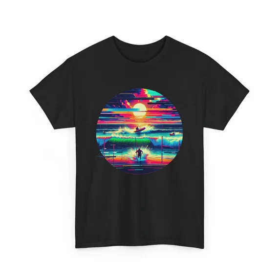 Retro Summer Sunset Vintage Graphic Tee Casual Beach Vibe Design Unisex T-Shirt, up to Size 5XL