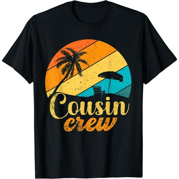 Retro Summer Tee Family Vacation Vintage Beach Cousin Crew T-Shirt Black 3X-Large