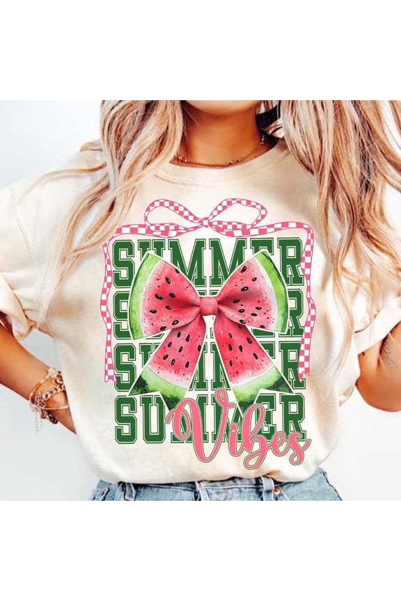 Retro Summer Vibes Shirt, Watermelon Coquette Bow Tee, Trendy Summer Shirt, Girly Summer Shirt, Hello Summer Shirt, Mama Gift Shirt, Summer Fun Shirt