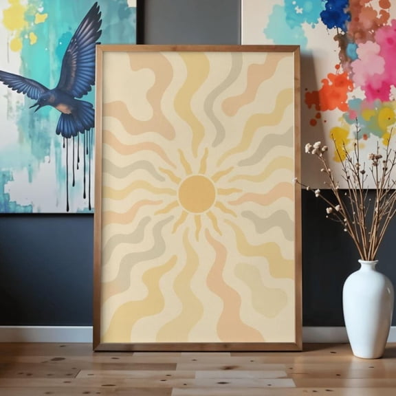 Retro Sun Art Print, Unframed Paper Poster 8x10in