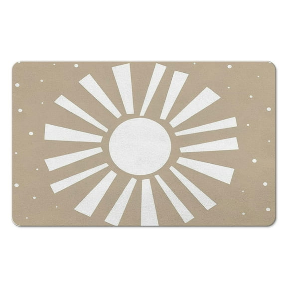 Retro Sun Bath Mat for a Burst of Color in Your Bathroom - Non-Slip Boho Rug, Half Circle, Soft Water Absorbent Fiber, Cute Semi Round Rainbow Design for a Fresh Look, 20x32 inch