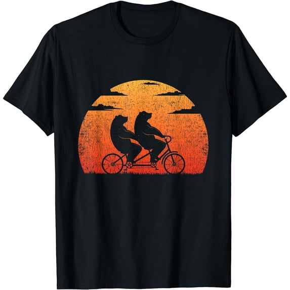Retro Sun Bear Couple Cycling Tandem Bicycle Women T-Shirt Black X-Large