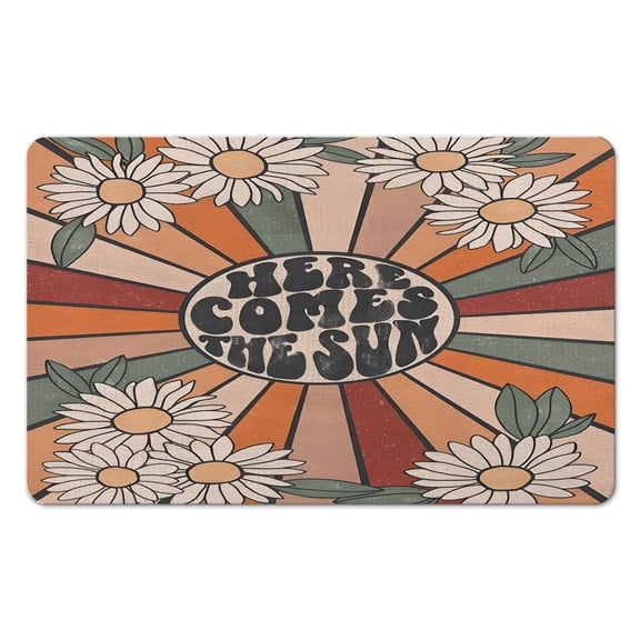 Retro Sun Boho Bath Mat - Non-Slip Half Circle Rug in Vibrant Colors, Soft Water Absorbent Fiber, Rainbow Design to Liven Up Your Bathroom, Perfect Fit for Your Shower Room, 20x32 inch