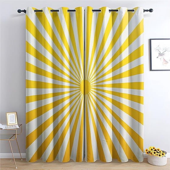Retro Sun Curtains for Bedroom Decor, Yellow Rays Geometry Pattern Design Blackout Drapes, Modern Curtains for Living Room 42"W x 84"L (Pack of 2)