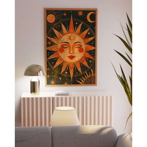 Retro Sun Face Vintage Celestial Wall Art, Unframed Paper Poster 8x10in