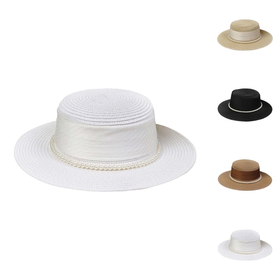 Retro Sun Hats for Women – Flat Top Wide Brim Straw Hat UV Protection, Vintage Style Summer Hat for Travel, Pool, Garden and Outdoor Vacation