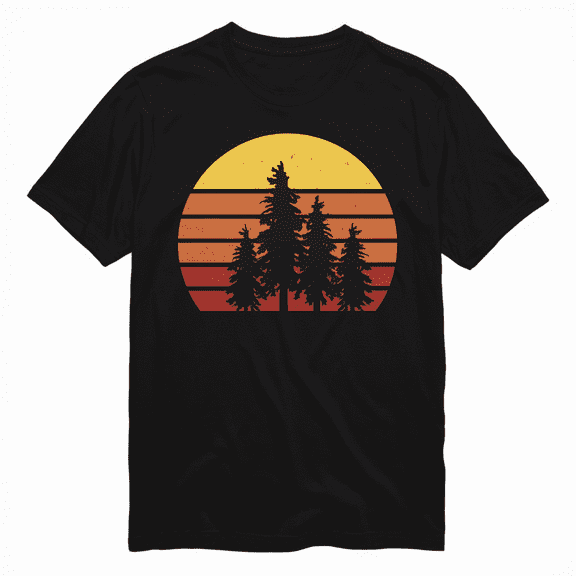 Retro Sun Minimalist Pine Tree Design - Graphic Tee Shirt T-Shirt