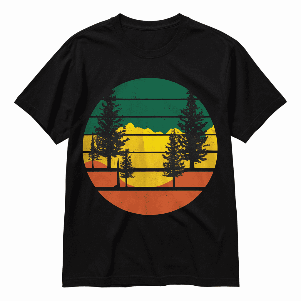 Retro Sun Minimalist Pine Tree Nostalgic Pine Tree Graphic TShirt