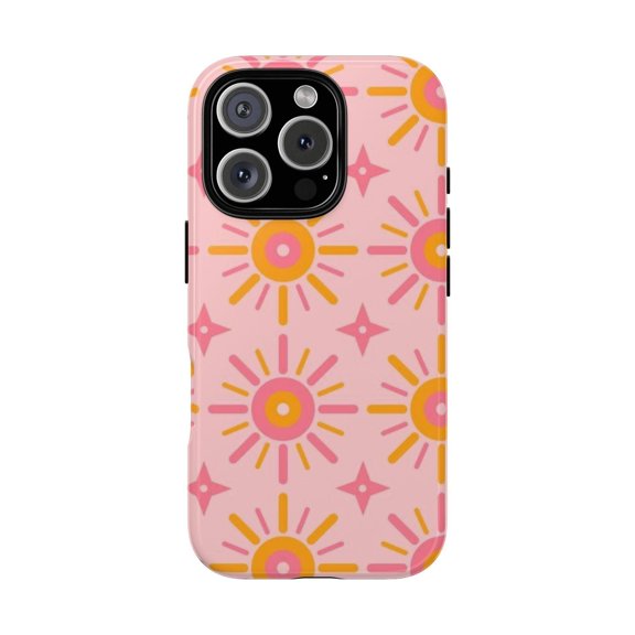 Retro Sun Pattern Tough Phone Case for Apple iPhone, Dual-Layer Protective Cover