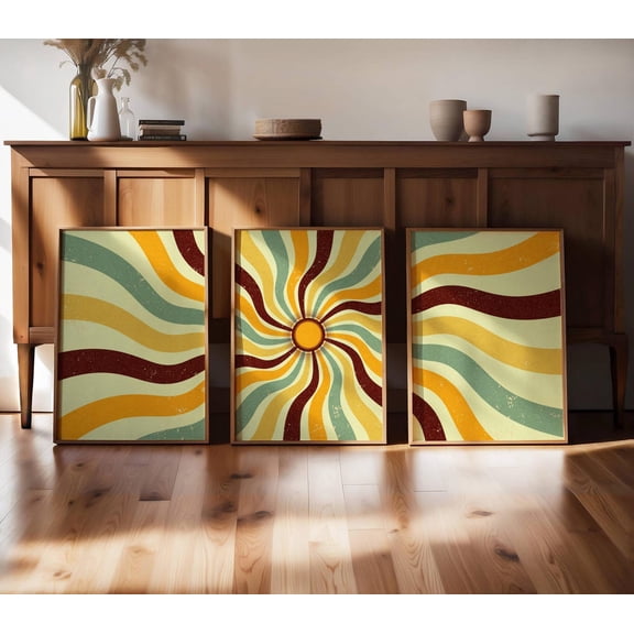 Retro Sun Poster 70s Inspired Abstract Sunshine Sunburst Prints Mid Century Gallery Wall Decor, Poster Only