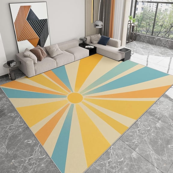 Retro Sun Stripe Area Rugs, Digital Art Retro Sun Stripes Carpet, Washable Non Slip Low Pile Soft Rug for Living Room Bedroom Entryway Decor Mat 5x8ft