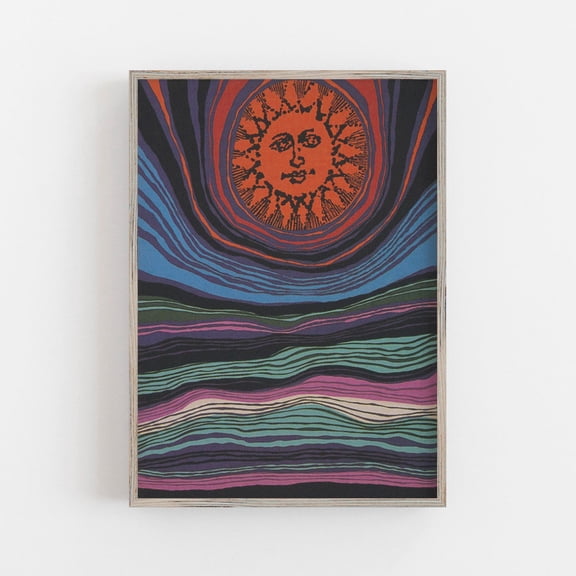 Retro Sun Wall Art: Muted Colors, Boho Celestial Print UNFRAMED PAPER POSTER, Home Decor