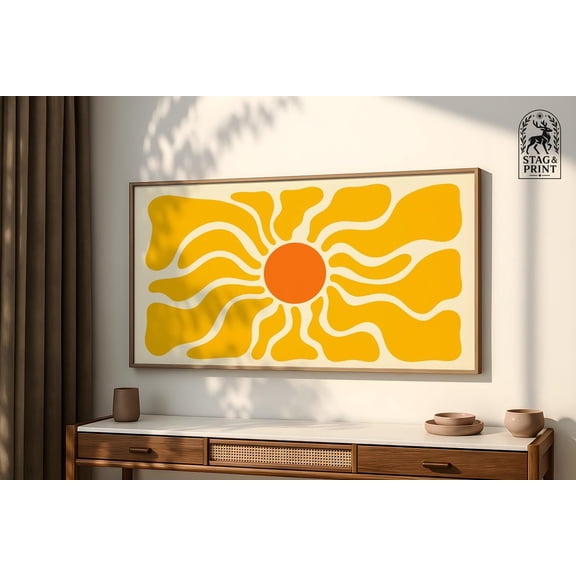 Retro Sun Wall Art, Unframed Paper Poster 8x10in
