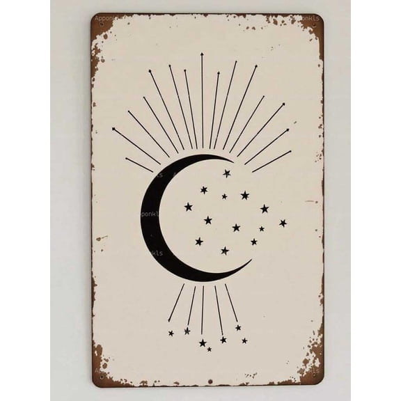 Retro Sun and Moon Stars Metal Tin Sign Wall Decor 8x12 Inch for Home Kitchen Bar Cafe Garage