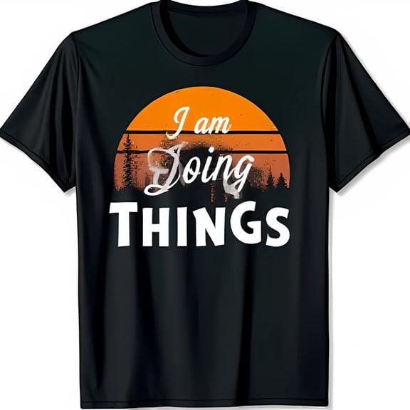 Retro Sun and Tree Design Black T-Shirt I am Doing Things Graphic Tee