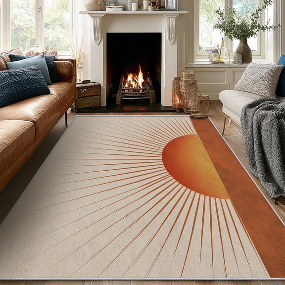 Retro Sunburst Area Rug, Mid Century Sun Pattern Carpet, Washable Non Slip Low Pile Soft Thin, Living Room Bedroom Home Decor Mat 2x3ft(Small)