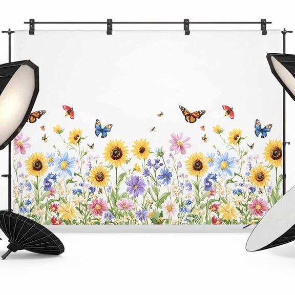 Retro Sunflower Backdrop for Photography, Daisy Butterfly Pastoral Rustic Florals Field Photo Backdrop Portrait Background Party Banner Photo Backgrounds for Studio Booth Props, 7x5ft