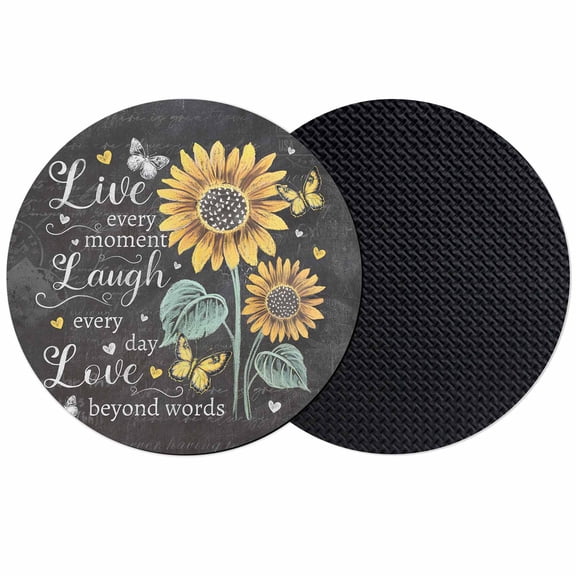 Retro Sunflower Coasters Set of 2, Spring Summer Farmhouse Floral Butterfly Absorbent Coasters for Drinks, Coaster for Bar Office Dining Coffee Table Accessories Decor, Non Slip Round Desk Coaster