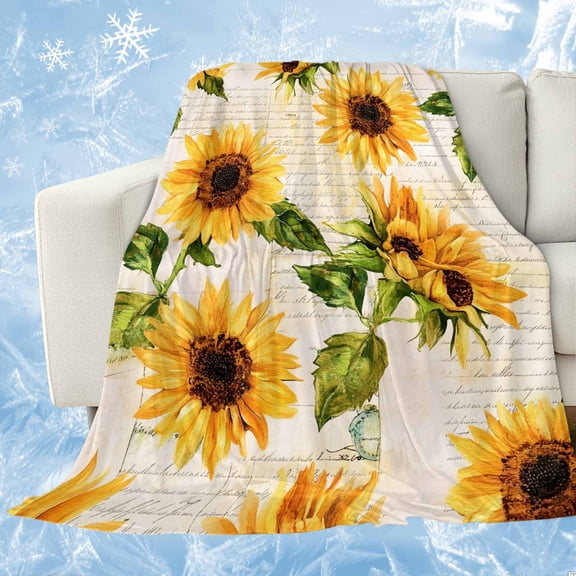 Retro Sunflower Cooling Blanket, Lightweight Breathable Summer Throw Blanket with Double Sided Cold Effect, Watercolor Letter Flowers Picnic Beach Blankets Bed Sheet for Hot Sleepers 30"x40"