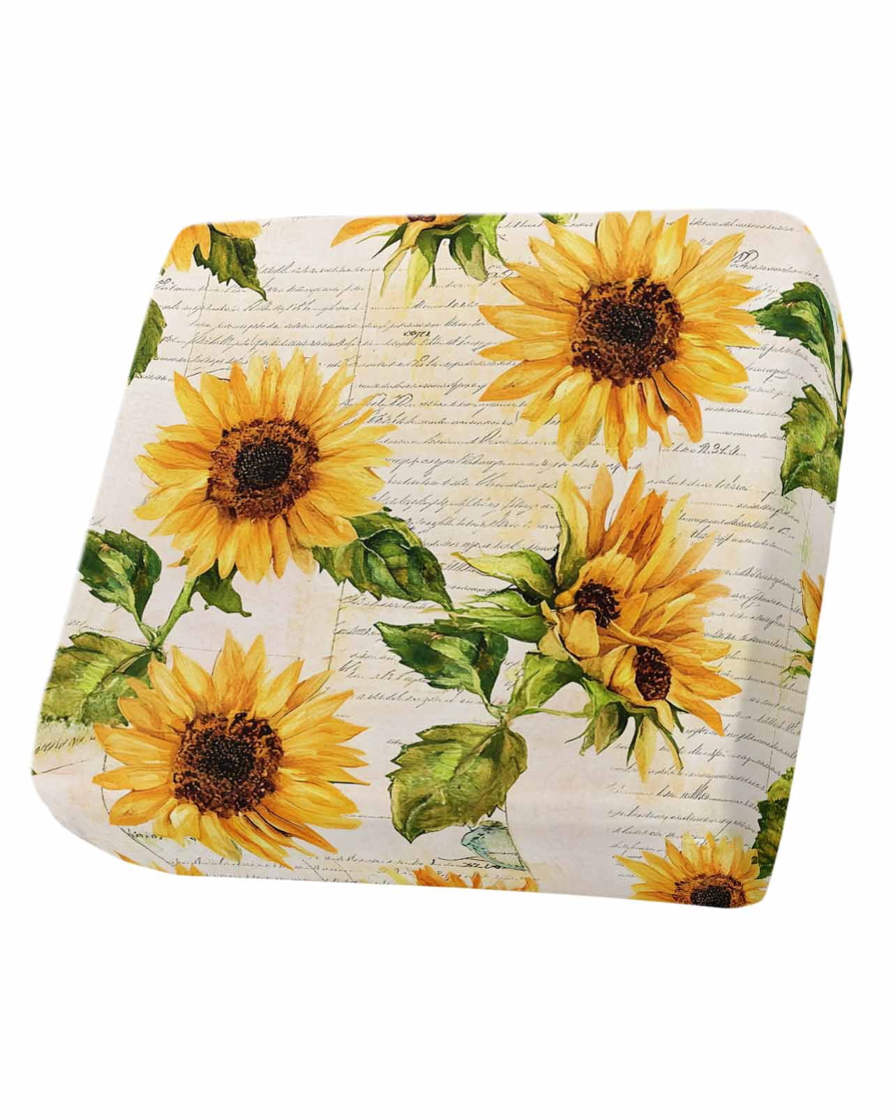 Retro Sunflower Couch Cushion Covers, Stretch Seat Cushion Covers for Sectional Sofa, Watercolor Letter Flowers Individual Sofa&nbsp;Slipcovers Furniture Protector with Elastic&Straps Small 1Pcs