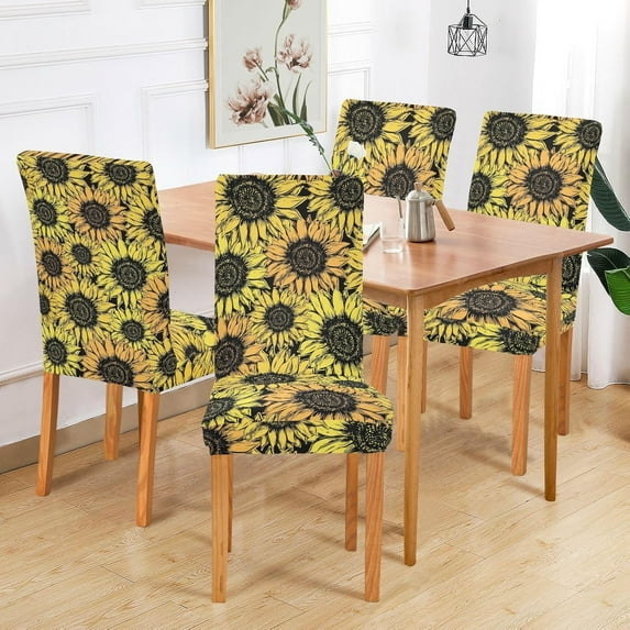 Retro Sunflower Dining Room Chair Covers Set of 4,Stretchable Removable Washable Spandex Kitchen Chair Protector Slipcovers for Restaurant,Hotel,Ceremony,Christmas,Festival Decoration