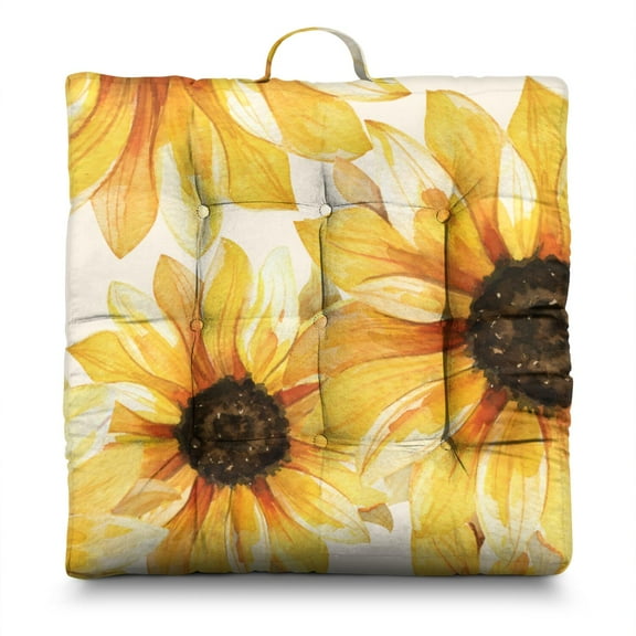 Retro Sunflower Floor Cushion 22x22 Inch Square Pillow, Vintage Watercolor Design, Soft for Living Room & Lounge