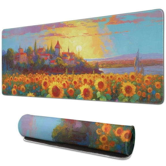 Retro Sunflower Gaming Mouse Mat, Rectangle Large Non-Slip Rubber Gaming Mouse Pad with Stitched Edges, Office Mouse Pad for Women Men Kids, 31.5x11.8in