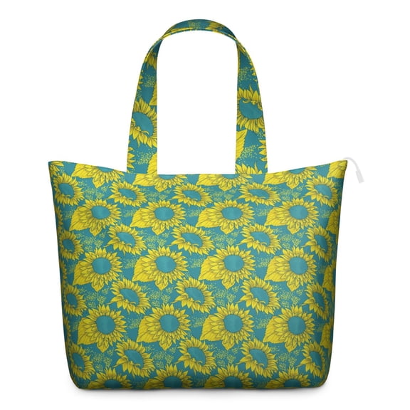 Retro Sunflower Graphic Carry-On Tote - Large Capacity Bag with Interior Pockets, Lightweight & Travel-Friendly, Ideal for Women & Professionals