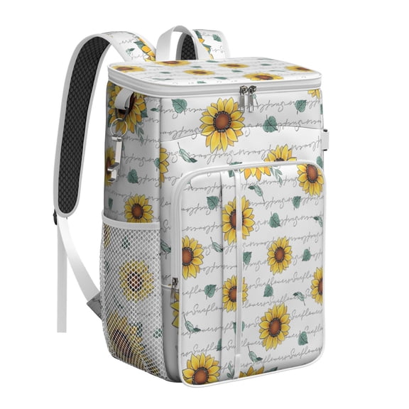 Retro Sunflower Graphic Cooler Backpack - 20L Insulated Leakproof Lunch Backpack for Workers, Students & Families, Golden Floral Pattern